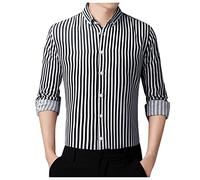 Mens Dress Shirt Slim Fit Pin Stripe Shirt Mens Solid Twill Shirts Classic Fit Business Shirts Stretch Work Tops Regular Fit Button Down Top For Party Prom Elasticity Lapel Top Skinny Formal Tops