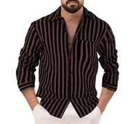 Mens Dress Shirts Long Sleeve Formal Double Cuff Mens Striped Linen Shirts Retro Style Work Shirt Classic Fit Button Down Shirt Vertical Stripe Color Block Blouse Fashion Office Blouse