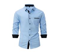 Mens Dress Shirts Long Sleeve Non Iron Business Casual Shirts Stretch Wrinkle-Free Work Shirt Button Down Slim Fit Tops Smart Casual Formal Shirt with Chest Pocket Blue