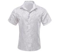 Men's Dress Shirts Short Sleeve, 80S 90S Fancy Dress Costumes Summer Button Down Shirt Wrinkle-Free Retro Style Party Wear Stylish Casual Formal Shirts Summer Dress Shirt White