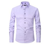Men's Dress Shirts UK Sale Clearance Long Sleeve Smart Casual Plain Button Shirt Non Iron Solid Turn Down Collar Business Shirts Regular Fit Stretch Wedding Work Office Oxford Formal Shirt