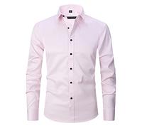 Men's Dress Shirts UK Sale Clearance Long Sleeve Smart Casual Plain Button Shirt Non Iron Solid Turn Down Collar Business Shirts Regular Fit Stretch Wedding Work Office Oxford Formal Shirt