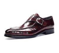 Men's Dress Shoes Crocodile Pattern Monk Strap Business Wedding Party Brown