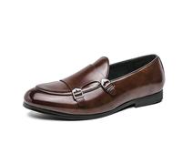 Mens Dress Shoes Double Monk Strap Business Casual Office Loafers Brown