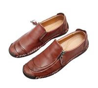 Mens Dress Shoes for Men Size 6 Lightweight Zipper Slip on Flat Driving Loafers Vintage Slip-On Stitching Loafers Business Walking Breathable Casual Moccasin Wedding Oxfords Brick Red Footwear