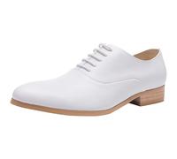 Mens Dress Shoes Genuine Leather Fashion Lace Up Brogue Anti-Slip Rubber Sole Slip Resistant Block Heel Wedding Evening(Bianco,8 UK)