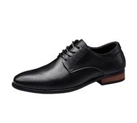 Men's Dress Shoes Luxury Leather Classic Lace Up Outdoor Party Anti-Slip Non Slip Rubber Sole Block Heel Shoe Round Toe(Negro,6 UK)