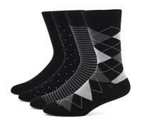Mens Dress Socks 10-13, 4Pairs,Argyle Striped Black Blue Cotton Crew Socks For Men