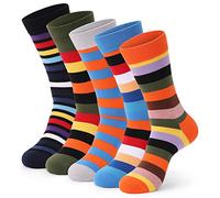 Mens Dress Socks 5 Pack Colorful Socks for Men Cotton Fashion Crew Casual Socks, Striped Pattern -5, Large
