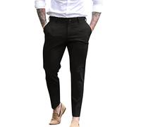 Mens Dress Trousers Black Suit Trousers Slim Fit Formal Work Pants Durable Work Wear Office Business Trouser Wide Belted Pants Stretch Wrinkle-Resistant Flat-Front Trousers with Button & Zip Fly