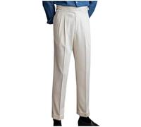 Mens Dress Trousers High Waisted Gurkha Trouser Plain Adjustable Waist Cotton Pants Pleated Front Straight Leg Bottoms Retro Casual Pant Work Office Clothes with Pockets