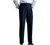 Mens Dress Trousers High Waisted Gurkha Trouser Plain Adjustable Waist Cotton Pants Pleated Front Straight Leg Bottoms Retro Casual Pant Work Office Clothes with Pockets