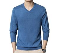 Men's Dress V Neck Sweater Long Sleeve Casual Slim Fit Knitted Pullover Men Soft Wool Solid Plain Sweaters Top, Blue 2, 4X-Large