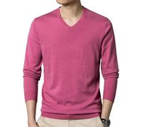 Men's Dress V Neck Sweater Long Sleeve Casual Slim Fit Knitted Pullover Men Soft Wool Solid Plain Sweaters Top, Pink, 4X-Large