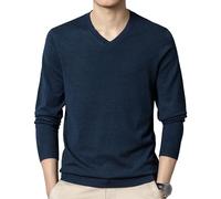 Men's Dress V Neck Sweater Long Sleeve Casual Slim Fit Knitted Pullover Men Soft Wool Solid Plain Sweaters Top, Tibetan Blue, Medium