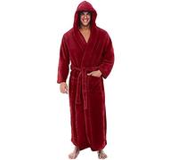 Men's Dressing Gown Hooded Towelling Cotton Long Big & Tall Terry Towelling Ankle Length Soft Twist Turkish Cotton Bathrobe with Pockets Shawl Robes Flannel Soft Housecoat for Winter Hotel Spa