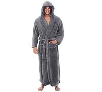 Men's Dressing Gown Hooded Towelling Cotton Long Big & Tall Terry Towelling Ankle Length Soft Twist Turkish Cotton Bathrobe with Pockets Shawl Robes Flannel Soft Housecoat for Winter Hotel Spa