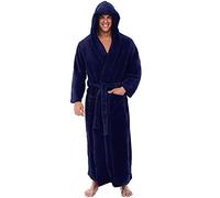 Men's Dressing Gown Hooded Towelling Cotton Long Big & Tall Towelling Ankle Length Soft Twist Turkish Cotton Bathrobe with Pockets Shawl Robes Flannel Soft Housecoat for Winter Hotel Spa