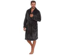 Mens Dressing Gown Long Sleeve Plush Hooded Lounge Bath Robe Warm Snuggle Fleece (Plain, Grey, One Size)