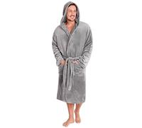 Mens Dressing Gown Luxury Super Soft Mens Fleece Robe with Hood Gowns Bathrobe Warm and Cozy