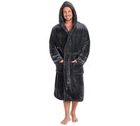 Mens Dressing Gown Super Soft Mens Fleece Robe with Hood Gowns Bathrobe Warm and Cozy