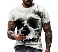 Mens Dripping Skull T Shirt Chinese Ink and Wash Style Skeleton Print Summer T Shirts Crew Neck Short Sleeve Sports T-Shirt Cheap Vintage Party Costume Tops White
