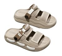 Mens Dual-Wear EVA Slide Sandals Thick Sole Non-Slip Beach Slippers Adjustable Strap Summer Casual Clogs Lightweight Waterproof Open Toe Footwear for Driving(Khaki,6.5 UK)