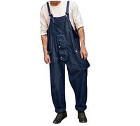 Men's Dungarees Retro Overalls Jumpsuit Men Cargo Workwear Leisure Work Trousers Loose Fit Overall Dungarees Plain Long Jeans Work Trousers Baggy Streetwear, blue, 3XL