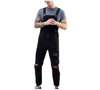 Mens Dungarees Ripped Casual Workwear Trousers Regular Fit Work Bib and Brace Overalls Adjustable Straight Leg Jumpsuit with Multiple Pockets Gardening Overall for Men