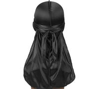 Men's Durag Du-rag Bandana Sports Scarf Head Rap Tie Back Band Biker Cap (Black)