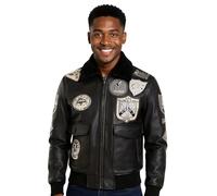 Men's Dusky Black Air Force A2 Flight Leather Sheepskin Collar Bomber Jacket