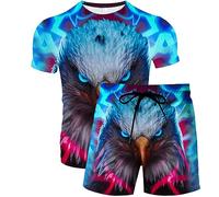 Men's Eagle Animal 3D Printed T-Shirt and Shorts Set Summer Tracksuit Two Piece Set Casual Running Set Sportswear Outfit