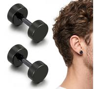 Mens Earring, Hypoallergenic Titanium Flat Back Earring Black Stud Earrings Screw Back Design Implant Grade Titanium Earrings For Sensitive Ears Cartilage Helix Tragus