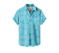 Men's Easter Shirts Cute Rabbit Print Short Sleeve Button Down Shirts Summer Casual Beach Shirts Vintage 50s Bowling Shirts(Blue,Large)