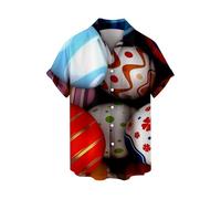 Men's Easter Shirts Egg Hunt Bunny Print Shirt Big and Tall Short Sleeve Button Down Retro 80s Bowling Shirts (Black, 4XL)