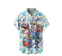 Men's Easter Shirts Short Sleeve Button Down Bowling Shirts Casual Funny Bunny Printed Vacation Hawaiian Beach Outfits(White,XX-Large)