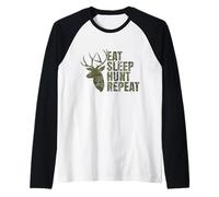 Mens Eat Sleep Hunt Repeat Camo Vintage Deer Hunting Father's Day Raglan Baseball Tee