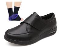 Men's Edema Leather Shoes Orthopedic Diabetic Shoes Adjustable Air Cushion Walking Shoes Elderly Arthritis Edema Swollen Slippers Foot and Heel Pain Relief Shoes,Black,40.5EU