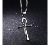 Men's Egyptian Ankh Cross Pendant Necklace Punk Hip Hop Protection Jewelry Gift-Silver