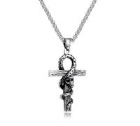 Mens Egyptian Ankh Kundalini Snake Pendant Necklace Punk Biker Jewelry Chain 24"-Silver