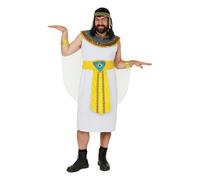 Mens Egyptian Queen Costume - White Velour Dress with Egyptian Collar and Yellow Belt Sash - Adults Stag Night Bachelor Party Cleopatra Fancy Dress Costume
