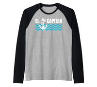 Mens el Capitan Nautical sail Boating Anchor Ship Sailing Captain Raglan Baseball Tee