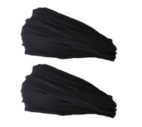Mens Elastic Japanese Headband - Long Hair Bandana Womens Head Wrap Dreads Black 2-Pack