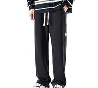 Men's Elastic Wide Leg Sweatpants Baggy Tall Loose Fitting Straight Leg Joggers Workout Active Loose Fit Casual Open Bottom Track Pants with Pockets Open Leg Running Relaxed Fit Mens Black