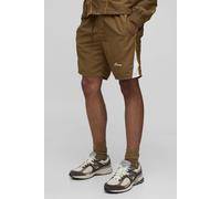Men's Elasticated Relaxed Fit Crinkle Colourblock Short | Brown | Size X-Small | BOOHOOMAN