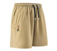 Mens Elasticated Shorts, Stretchy Soft Causal Work Shorts for Men UK Lightweight Flexible Short Pants with Pockets Outdoor Traveling Waliking Hiking Golfing (L, Khaki)
