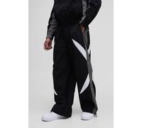 Men's Elasticated Waist Parachute Side Stripe Track Pants | Black | Size 2X-Large | BOOHOOMAN