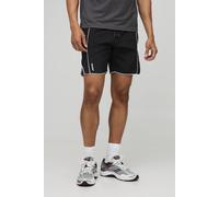 Men's Elasticated Waist Relaxed Crinkle Nylon Piped Shorts | Black | Size X-Small | BOOHOOMAN