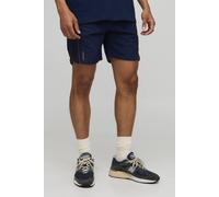 Men's Elasticated Waist Relaxed Crinkle Nylon Piped Shorts | Navy | Size X-Small | BOOHOOMAN