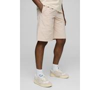 Men's Elasticated Waist Relaxed Crinkle Nylon Shorts | Stone | Size X-Small | BOOHOOMAN